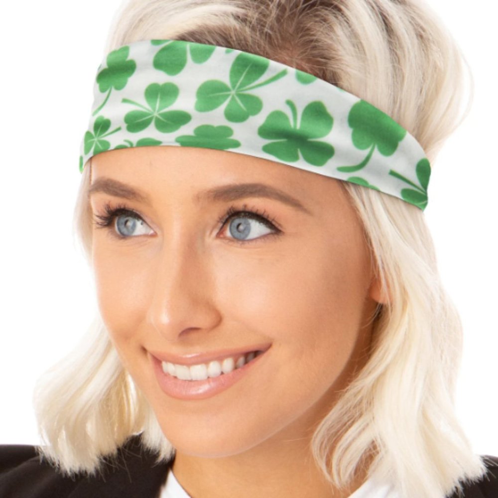 Hipsy Adjustable Spandex St Patrick's Day Green Shamrocks Xflex Headband - Picture 2 of 7